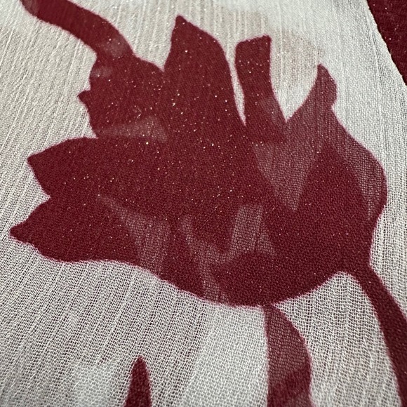 A New Day Gray Red Floral Print Long Sleeve Blouse Top‎ Semi Sheer Shimmery XL - Picture 4 of 7